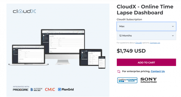 CLOUD X [MAX] [(12)] Month subscription Subscription for Cam-Do time-lapse systems