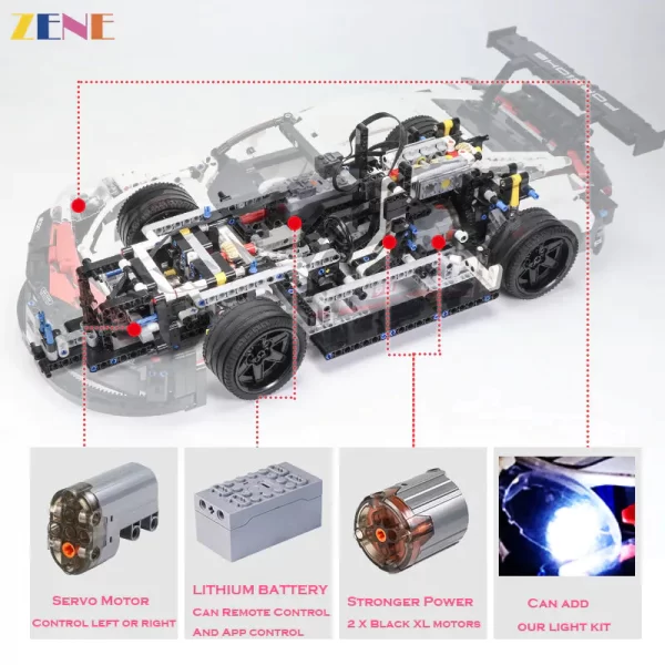Power Functions Kit for LEGO Porsche 911 RSR #42096 Technic™ RC Kit. LEGO sets aren't included. - Image 2