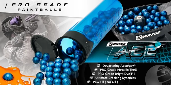 [1] CASE VIRTUE ACE PAINTBALLS - BLUE V-LOGO SHELL / ORANGE FILL - Image 2